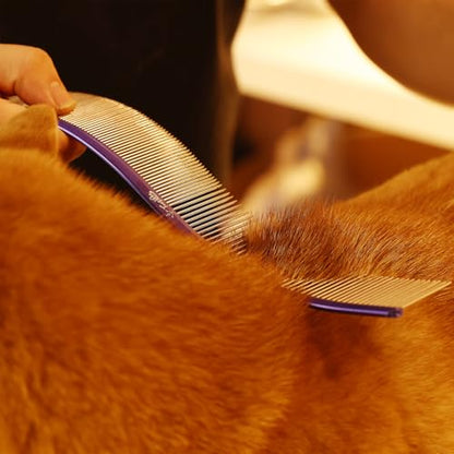 Pet Comb Stainless Steel Comb for Dogs Cats Pet Hair Comb for Grooming Curved with Rounded and Smooth Ends Stainless Steel Teeth Tools for Remove Tangles and Knots (BULE) - color: BULE