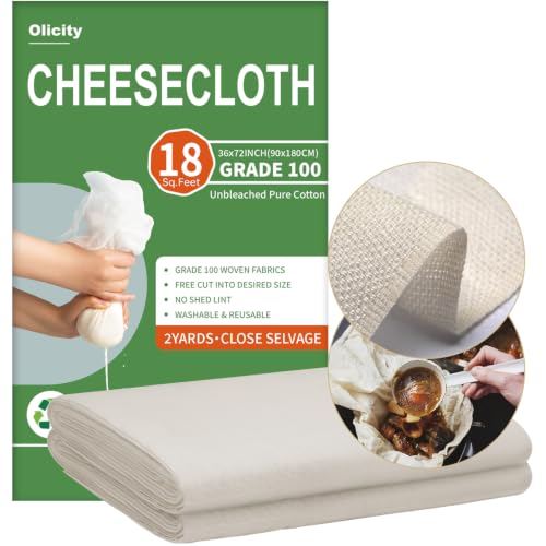 Olicity Cheese Cloths, Grade 100, 18 Sq Feet, Reusable Cheese Cloth