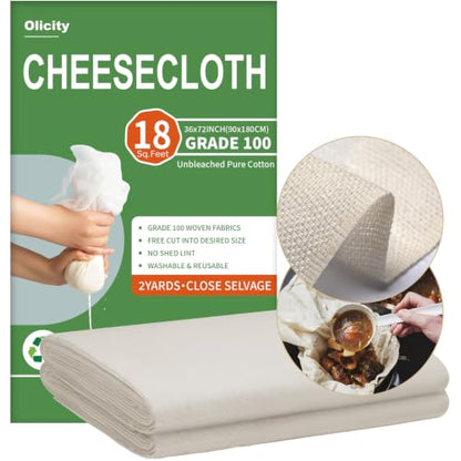 Olicity Cheese Cloths, Grade 100, 18 Sq Feet, Reusable Cheese Cloth
