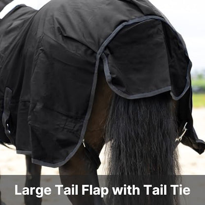 RESISTANCE Premium 1680D Waterproof Horse Turnout Blanket with 300g Polyfill & Adjustable Buckle Closure - color: Black, size: 80"