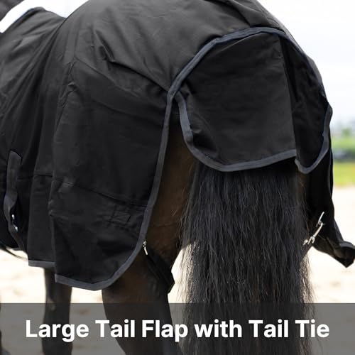 RESISTANCE Premium 1680D Waterproof Horse Turnout Blanket with 300g Polyfill & Adjustable Buckle Closure - color: Black, size: 70"