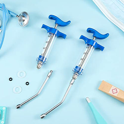 2 Pieces Syringe with 2 Drench Nozzle 20ml Adjustable Dosage Reusable Drench Gun Syringe for Sheep, Goats(Blue) - color: Blue