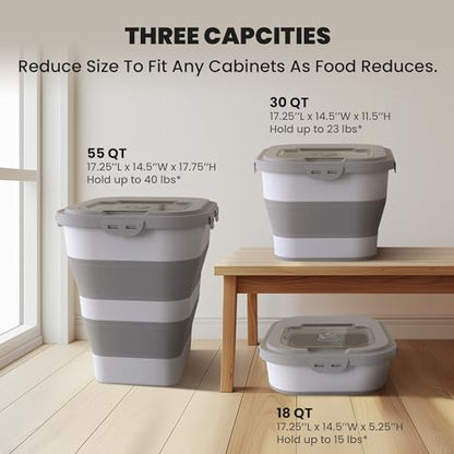 35-40Lbs Airtight Dog Food Storage Container Collapsible Dog Food Container - color: Grey/40 lbs
