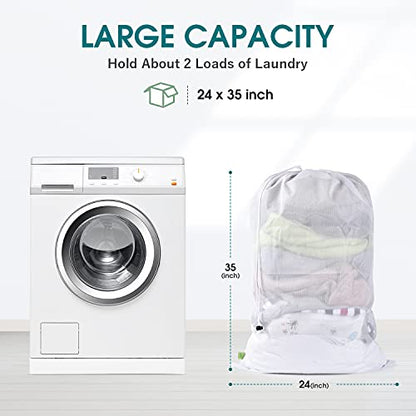 OTraki 2 Pcs Large Mesh Laundry Bags 24X36 Inch Heavy Duty Drawstring Laundry Wash Bag,Laundry Hamper Liner Machine Washable Storage Bag for Travel Hotel Beach Don't Drying, Melting 140-176℉ White - size: 24 x 36 inch