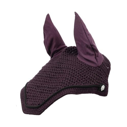 Equinavia Voss English Saddle Pad & Fly Bonnet Set, All Purpose Jumping | Contoured diamond-quilted all purpose English saddle pad with matching hand-crocheted fly bonnet, show-ready & breathable. - color: Plum Wine/Black
