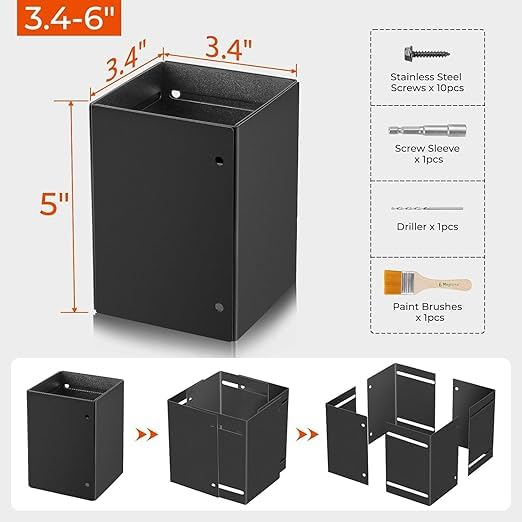 Adjustable Post Protector, Stainless Steel Post Sleeve Range 3.3"-6", Protects Wooden Fences and Mailboxes from Rain and Mower Damage (4 Set) - size: 4 Set
