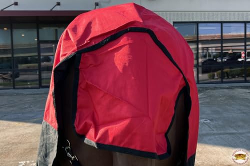 Waterproof Horse Turnout Sheet Hilason 1200D Rip-Stop Lightweight Rain Sheet with Belly Wrap Taffeta Lining Shoulder Gussets - color: Red With Black, size: 78 in