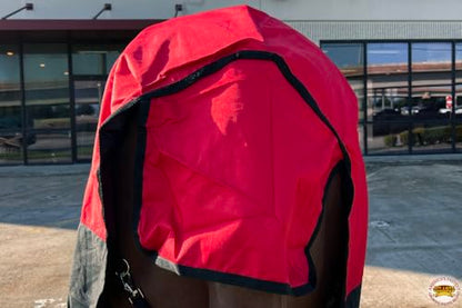 Waterproof Horse Turnout Sheet Hilason 1200D Rip-Stop Lightweight Rain Sheet with Belly Wrap Taffeta Lining Shoulder Gussets - color: Red With Black, size: 81 in