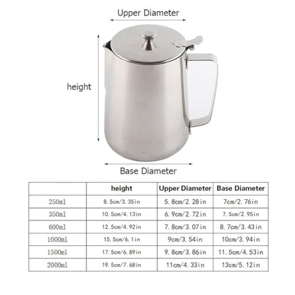 Milk Frother Cup, Stainless Steel Milk Frothing Pitcher, Milk Frothing Jug with Lid and Handle, Frothing Cup Pitcher, Coffee Frothing Mug for Office Home Kitchen (600ml) - size: 600ml