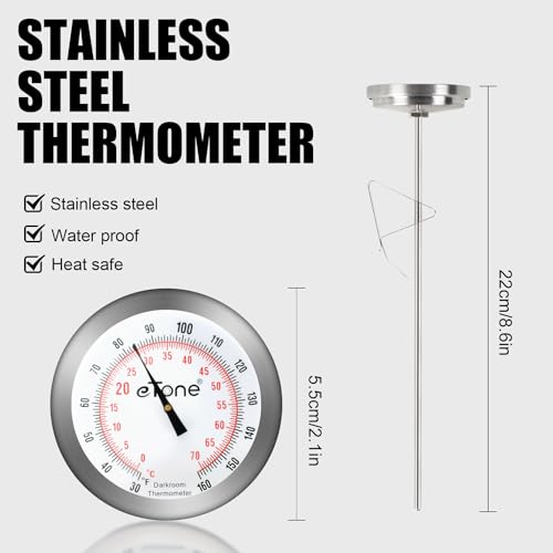 Darkroom Dial Thermometer Stainless Steel with Wall Clip Battery-Free Film Processing Equipment (Metal)