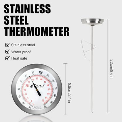 Darkroom Dial Thermometer Stainless Steel with Wall Clip Battery-Free Film Processing Equipment (Metal)