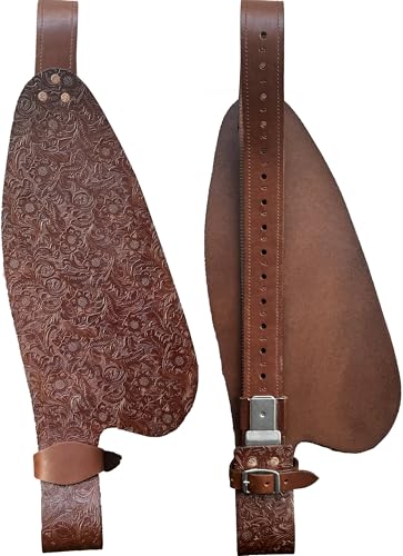 Jeereal Floral Leather Western Saddle Replacement Fender Pair with Hobble Straps,Stainless Steel Blevin Buckles, Saddle Fenders for Horse - color: Rich Brown