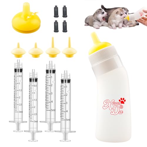 Pet Feeding Nipple with Syringe, Soft Silicone Nursing Pet Feeding Bottle, Ventilation Valve Resistant Tearing for Puppies, Kittens, Rabbit, Small Wildlife (L Nipple,Yellow) - color: Yellow-L Size