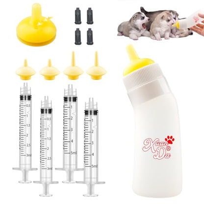 Pet Feeding Nipple with Syringe, Soft Silicone Nursing Pet Feeding Bottle, Ventilation Valve Resistant Tearing for Puppies, Kittens, Rabbit, Small Wildlife (L Nipple,Yellow) - color: Yellow-L Size