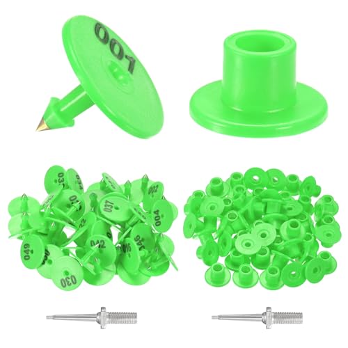M METERXITY 50-Pack Cattle Ear Tags 001-050 Number, Plastic Round Livestock Tags with 2 Ear Label Needles for Cows/Sheep/Cattle/Pig, Farm Animal Identification Markers [Green] - color: Green