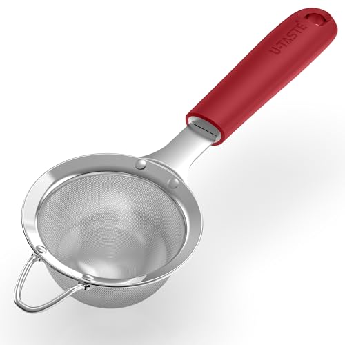 U-Taste Fine Mesh Strainer, 18/8 Stainless Steel Sieve 30 Mesh, S/Red - color: (4) Red, size: S-3.35in