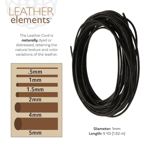 The Beadsmith Leather Cord – Black – 1mm Spool – 5 Yards/4.5 Meters – Indian Leather Thong Ideal for Braiding, Beading, Necklaces, Fine Lacing, Hair Accessories & DIY Jewelry Making - size: 1mm, style: Black – 5 Yards