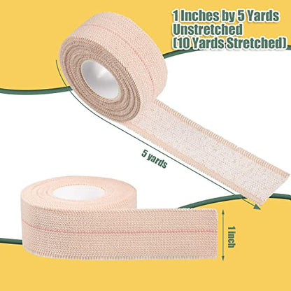 Nuanchu 2 Rolls Adhesive Elastic Tape Bandage Wrap, 1 Inch Wide, Apricot - color: Beige, size: 1 Inch Wide