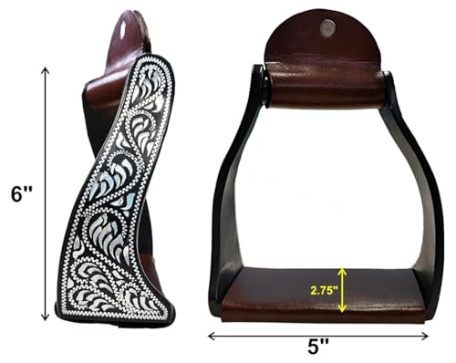 Majestic Ally Western Horse Aluminum Black Engraved Stirrups- Adults - style: Silver Black Twisted