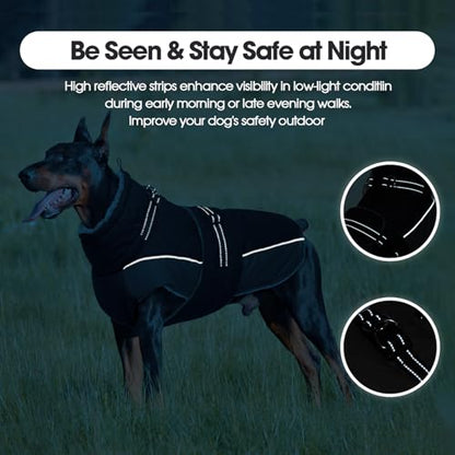 QBLEEV Warm Dog Jacket, Waterproof Dog Winter Coat with Harness - color: Black, size: X-Large