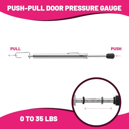 Push-Pull Door Pressure Gauge, 0-35LBS/16KG, ADA & Fire Code Compliant, Stainless Steel Body with Zinc-Plated Scale, 5% Accuracy
