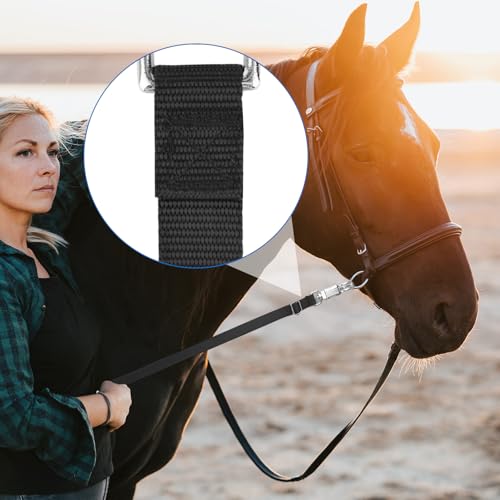 2pcs Nylon Cross Ties for Horses, Adjustable from 43.3" to 80.3" Horse Trailer Tie Straps with Panic Snap & Bull Snap Durable Horse Supplies with Tie Rings & Screws for Stables Fences (Black)