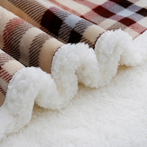 PU MEI Sherpa Fleece Throw Blanket 80" x 90" Reversible Plush Fluffy Large Big Blanket Lattice Flannel Blankets for All Season Use, Beige Stripe - color: Beige Stripe, size: 80"*90"