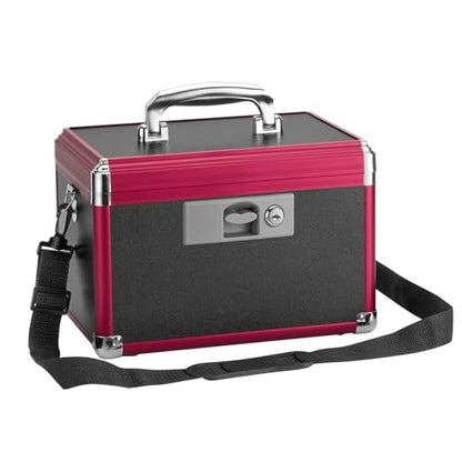Medicine Lock Box with Key Lock - 12" Hard Case First Aid Safe Medication Storage with Removable Tray & Pockets for Pills, Home, Car & Outdoor - Black Red [with Strap] - size: Medium