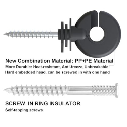 200 Pcs Black Electric Fence Insulator Screw-in Insulator Fence Ring Post Wood Post Insulator and 2 Pc Free Insulator Socket Tool (Grid System Accessories for Animal Husbandry Electronic)