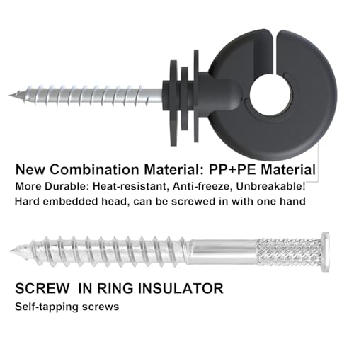 300 Pcs Black Electric Fence Insulator Screw-in Insulator Fence Ring Post Wood Post Insulator and 2 Pc Free Insulator Socket Tool (Grid System Accessories for Animal Husbandry Electronic)