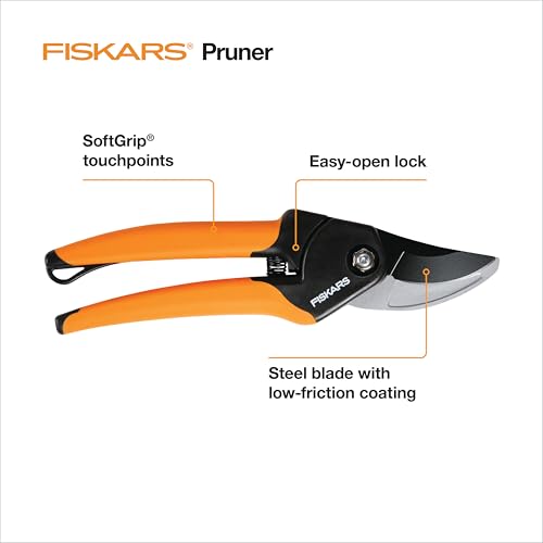 Fiskars SoftGrip Bypass Pruning Shears, 5/8” Cut Capacity Garden Clippers | Right and Left-Handed Use, Steel Blade with Low Friction Coating, Rust Resistant Garden Clippers for Stems & Branches - style: Soft Grip Pruner