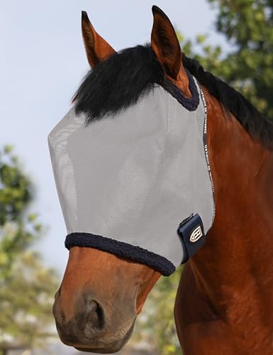 Harrison Howard All Round Mesh Horse Fly Mask UV Protective with Fleece Padded Edging Grey M - color: Grey, size: Medium (Arabian)