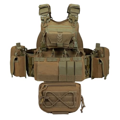 YAKEDA Outdoor Training Vest With PALS System MultiFunctional MOLLE Quick Release Vest- For Hiking, Camping Training - color: Tan