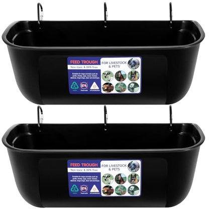 Goovilla Large Feed Trough, Hanging or Screw-in, 2 Pack 9 Quart, Black - color: Black, size: 9 Quart