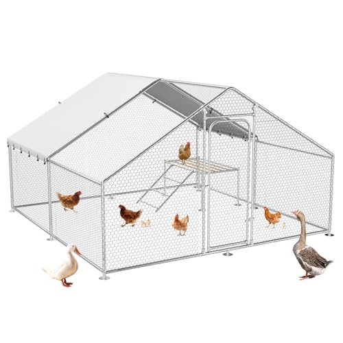 13.1x10.2 FT Large Metal Chicken Coop, Walk-in Poultry Run Pen | Waterproof Cover, Reinforced Metal Structure, Walk-in Chicken Run, Outdoor Poultry Cage for Ducks Hens Rabbits - size: 157.5"L x 118.0"W x 78.0"H