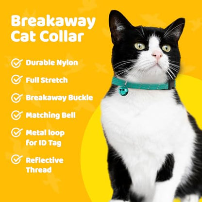 Birdsbesafe Reflective Breakaway Cat Collar with Bell, Safe Design, Green - color: Green