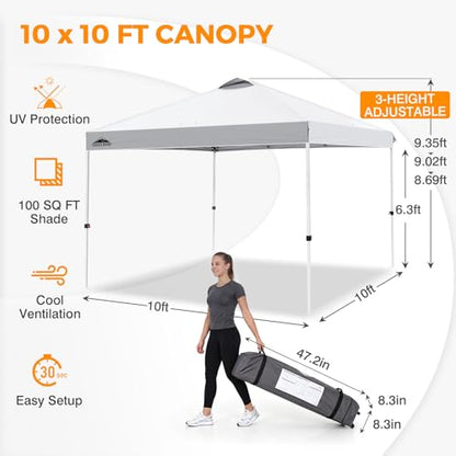 EAGLE PEAK 10x10 Pop Up Canopy Tent Easy Up Canopy Outdoor, White - color: White, size: 10x10