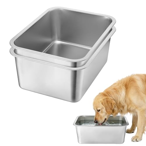 MEWTOGO 2Pcs 4 Gallons Food Grade Stainless Steel Extra Large Dog Bowls - size: 4 Gallons