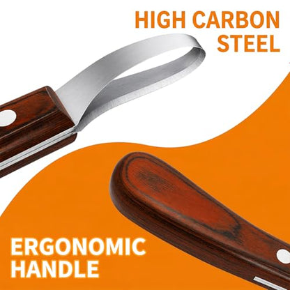 ZENFUN Hoof Knife with Sharpener, Double Edged Hoof Trimming Knife with Wooden Handle & 400/1000 Diamond Grit Rod, 8 Inch Farrier Tool Kit, Stainless Steel Blade Hoof Knife for Horses, Cattle Care