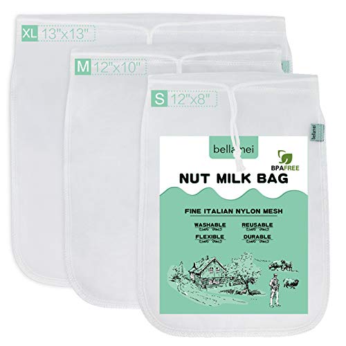 Nut Milk Bag Reusable 3 Pack Multi-size Food Strainer Nut Bags - size: 3 pack-8"x12"/10"x12"/13"x13"