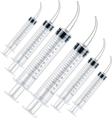 Generic 6pcs 12cc Dental Syringe with Curved Tip, Disposable, Graduated, for Oral Dental Care, Tonsil Stones Removal, Lab, Feed Small Pet