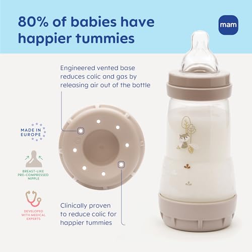 MAM 4.5oz Easy Start Anti-Colic+ Vented Baby Bottle, 0+ Months, 2 Pack, Boy - color: Blue Teal, size: 2 Count (Pack of 1), style: 4.5oz