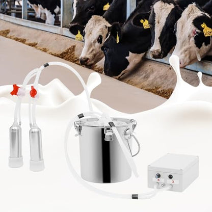 Milking Machine, 1.32 Gal Capacity 2-in-1 Pulsation Cow Milking Machines Adjustable Electric Cow Milker Portable Electric Goat Milk Machine w/Stainless Steel Milk Bucket for Family Farm(5L/ 1.32Gal) - size: 5L/ 1.32Gal