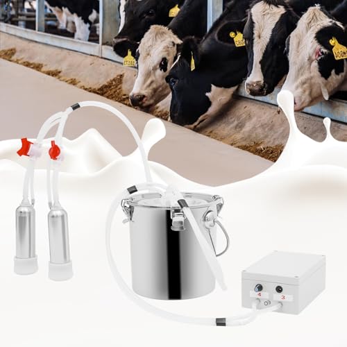 Cow Milking Machine, 2in1 Electric Automatic Cow Milker with Adjustable Vacuum Pump, 5L Milk Container, 2 Teat Cups, Goat Vacuum Pulsation Milker - size: 5 L