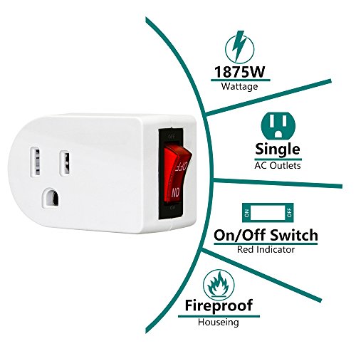 ANKO 4 Pack Grounded Outlet Adapter, Wall Tap with On/Off Switch & LED