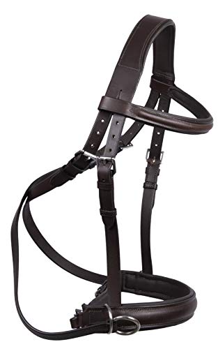 Hulara Genuine English Leather Crossover | Crossunder Bitless Horse Bridle Headstall with Reins - color: Brown, size: Cob