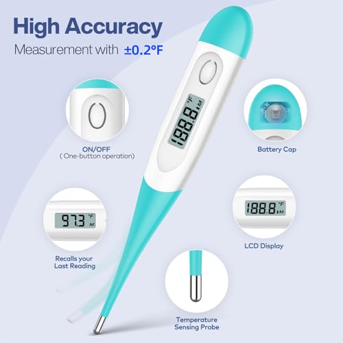 Boncare 10 Seconds Oral Thermometer for Adults and Kids, Blue Green - color: Blue Green