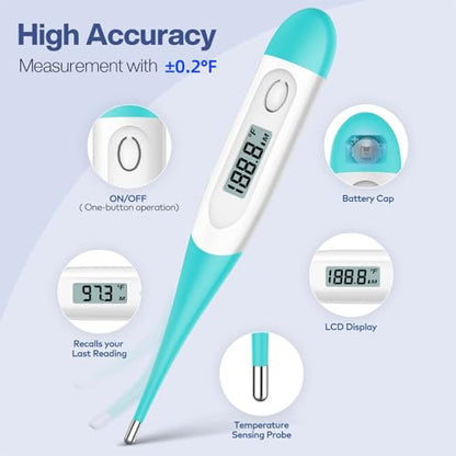 Boncare 10 Seconds Oral Thermometer for Adults and Kids, Blue Green - color: Blue Green