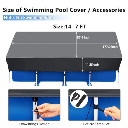 177 x 87 Rectangle Pool Covers Drawstring 14 ft for 178 x87 Rectangular Frame Solar Swimming Pools 14 x 7 ft Durable Heavy-Duty Winter Dust Proof Rain Proof Garden Outdoor Above Ground Pools Cover - size: 177 x 87 in