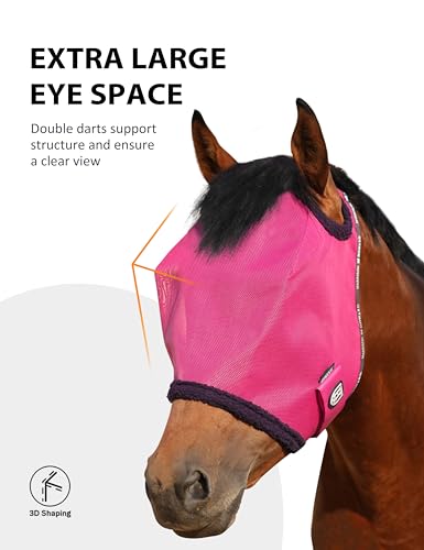 Harrison Howard All Round Mesh Horse Fly Mask UV Protective with Fleece Padded Edging Magenta S - color: Magenta, size: Small (Yearling)